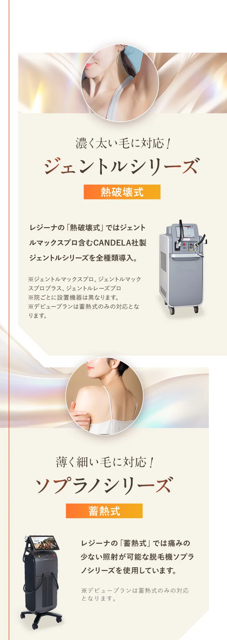 濃く太い毛に対応！ジェントルシリーズ 薄く細い毛に対応！ソプラノシリーズ