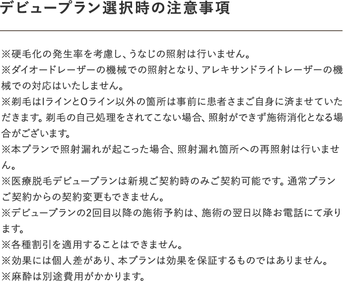 デビュープラン選択時の注意事項