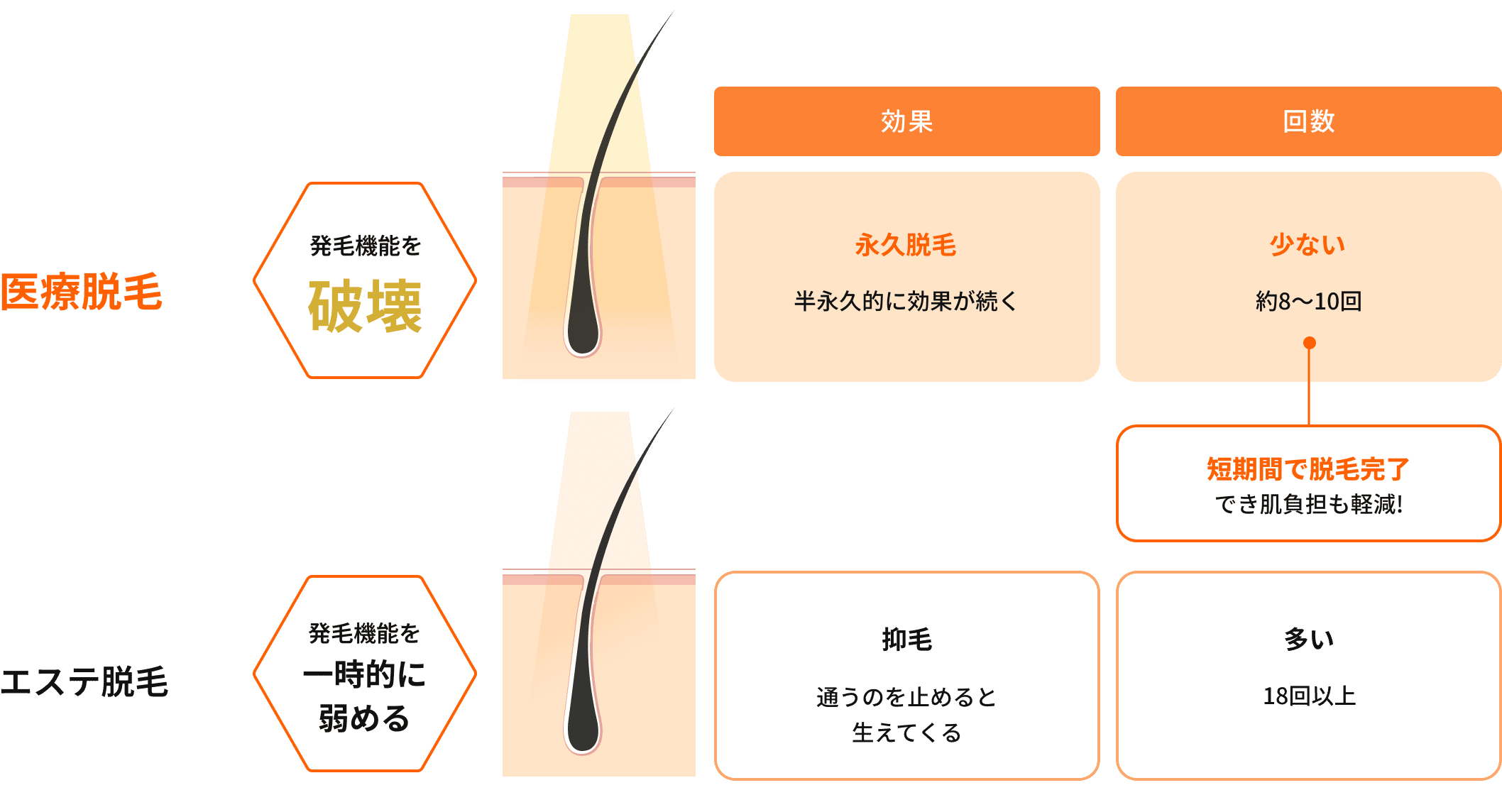 医療脱毛 エステ脱毛 比較